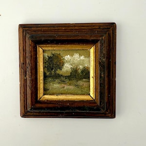 Original Miniature Oil Painting Landscape, Vintage Style Frame, Wall Art
