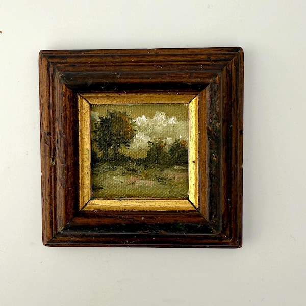 Original Miniature Oil Painting Landscape, Vintage Style Frame, Wall Art