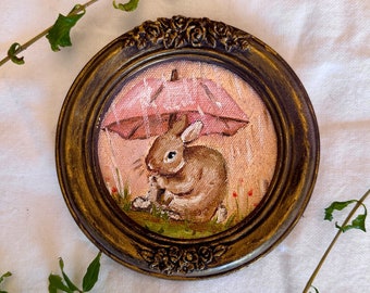 vintage encadré portrait de lapin peinture de lapin faite main antique peinture à l'huile de lapin peinture à l'huile originale galerie d'art de lapin de mur