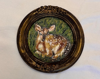 Miniatur Hirsch Ölgemälde: Gerahmte Miniatur Landschaft Wandbild