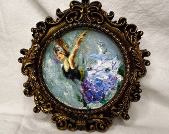 Vintage Ballet Dancer Miniature Painting in Ornate Frame - A Delightful Dance Enthusiast Gift