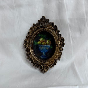 Vintage citron nature morte | Petite peinture à l'huile | Cuisine campagnarde française | Art mural de galerie | Cadre baroque fleuri | Peinture miniature | Cadeau