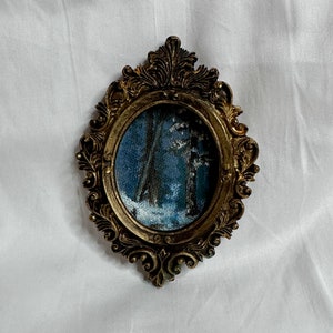 Small Framed Oil Painting: Snowy Winter Landscape, French Countryside Art