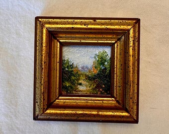 Small Countryside Oil Painting: Vintage Framed Landscape Art