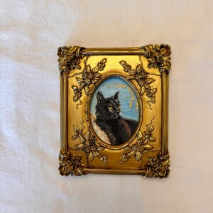 Miniatur Schwarze Katze Ölgemälde: Gotische verzierte Rahmen, Kunst, Wandkunst Bild 8