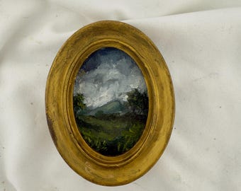Framed Vintage Oil Painting: Small Landscape Art