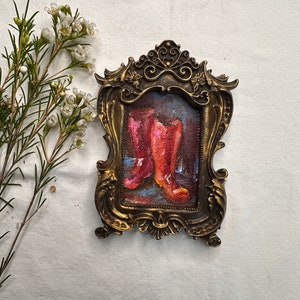 peinture à l'huile encadrée vintage | bottes Peinture | peinture à l'huile faite main | Art mural de galerie | Cadre doré baroque | Nature morte antique | Cadeau