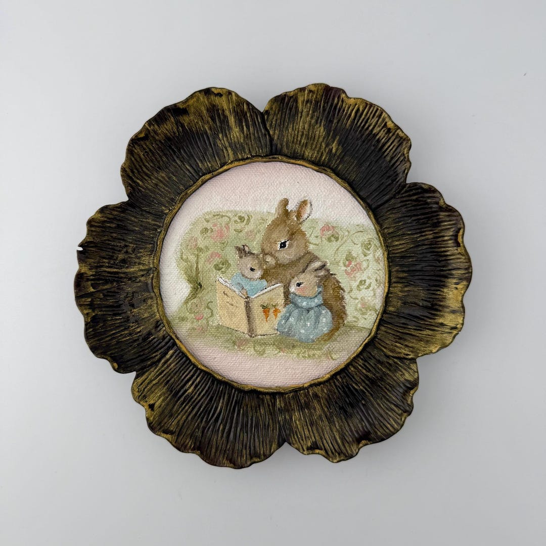 Miniature Bunny Painting, Rabbit Family Art in Handmade Frame - Etsy