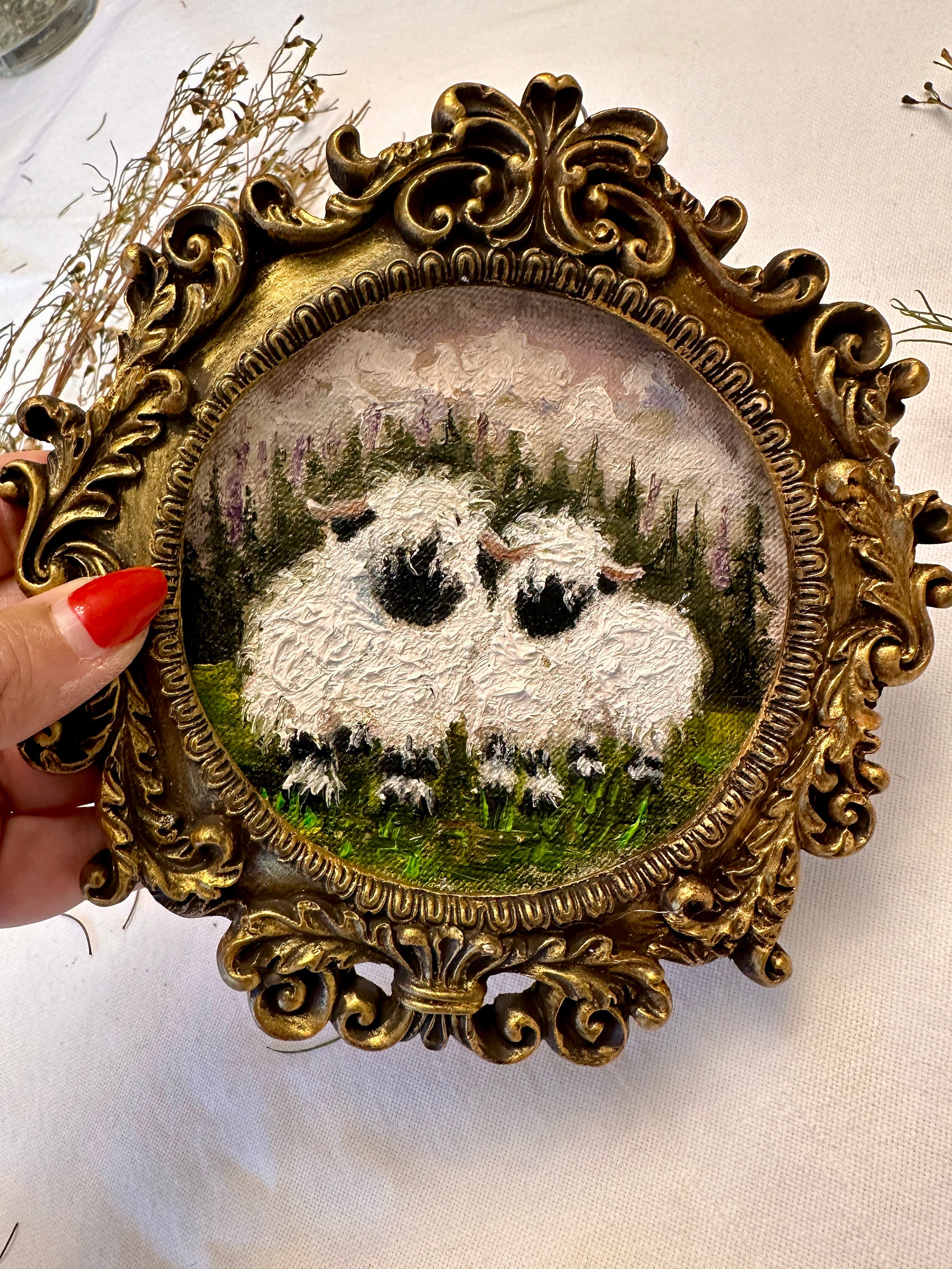 Vintage Sheep Oil Painting: Ornate Framed Farmhouse Wall Art - Etsy