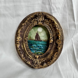 Tiny Seascape Oil Painting: Framed Vintage Interior Art