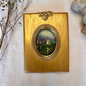 Small Seascape Oil Painting: Framed Vintage Boat Art
