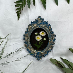 Tiny Oil Painting | Moody Floral Art |  | Vintage Oil Painting | Gallery Wall Art | Ornate Baroque Frame | Daisy Still Life