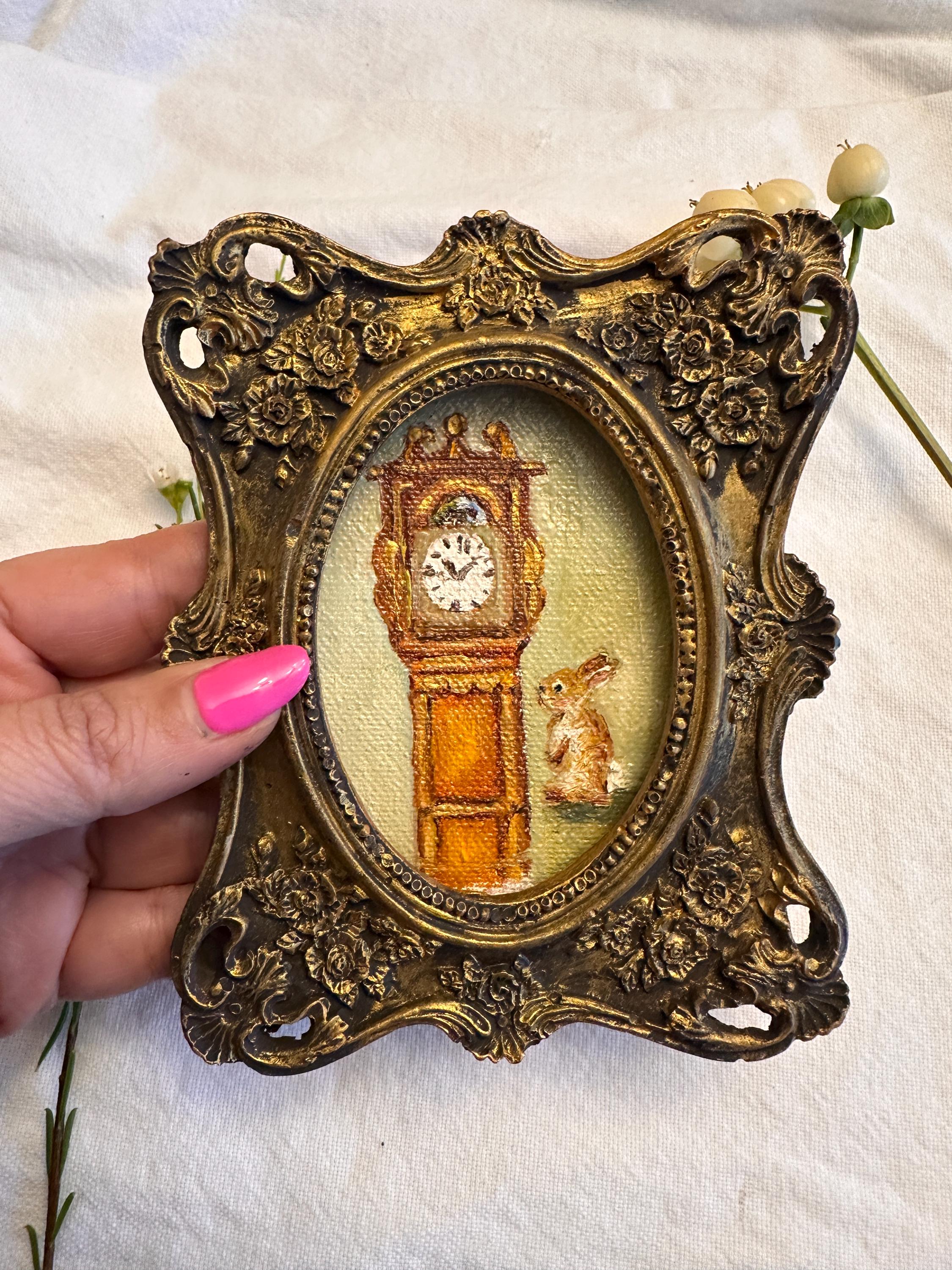 Whimsical Bunny Art in Baroque Frame - Unique Limited Edition Oil ...