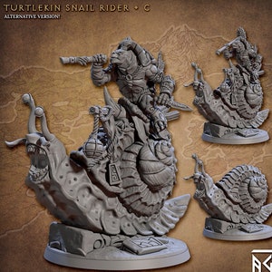 Turtlekin Snail Rider - Turtle on Giant Snail - Jadeshell Turtlekin - 28mm Miniatures for Tabletop Gaming (DnD, D&D) by Artisan Guild