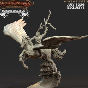 Perseus and Pegasus - Greek Myth - 28mm Dungeons and Dragons Miniatures (DnD, D&D, Tabletop Miniature, Painting) by ClayCyanide