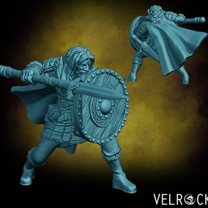 Male Viking Warrior with Spear and Shield - Hero RPG - 28mm | 32mmMiniatures for Tabletop Gaming (DnD, D&D) by Velrock Art