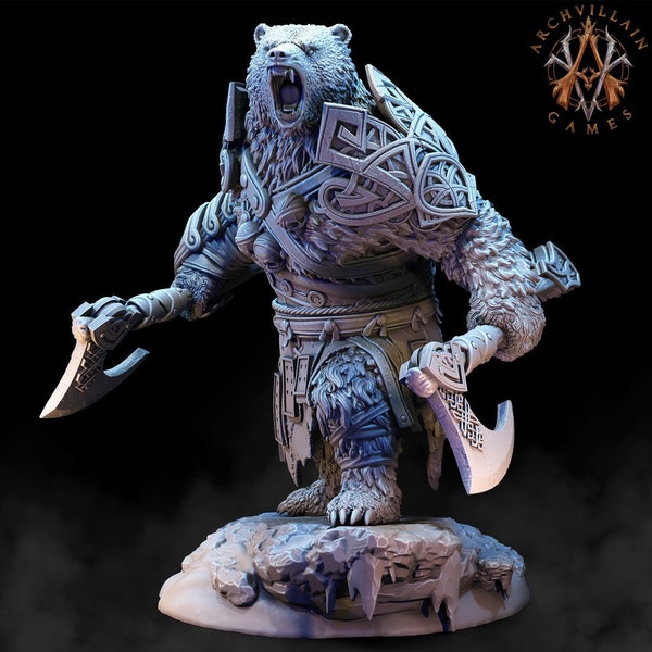 Frostburn Bear Vanguard - Viking Druid Warrior - 28mm Miniatures for Tabletop Gaming  - Dragons - Wargame (DnD, D&D) By Archvillain