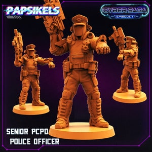 Senior PCPD Police Officer - Cyberpunk Cop - 28mm Miniatures for Tabletop Gaming (Starfinder, Cyber RED, CP2020, Shadowrun) by Papsikels