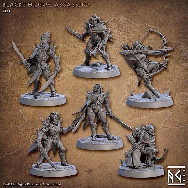 Blacktongue Assassins - Set 1 and 2 - 28mm 32mm Miniatures for Tabletop Gaming (DnD, D&D) by Artisan Guild