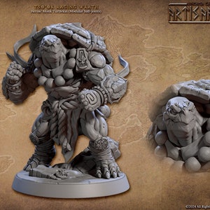 Heroic Monk Turtlekin - Tso&#39;ok Raging Wrath - Jadeshell Turtle- 28mm printed Miniatures for Tabletop Gaming (DnD, D&D) by Artisan Guild