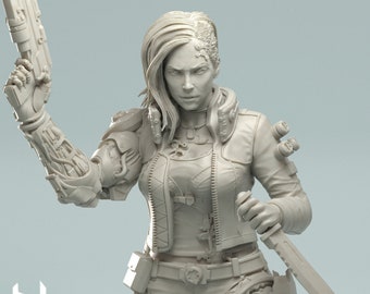 Weibliches Cyberpunk Straßenkind - Kopfgeldjäger - 28 mm Miniaturen für Tabletop Gaming (Starfinder, Cyberpunk RED, DP2020, Shadowrun) von 3dArtGuy