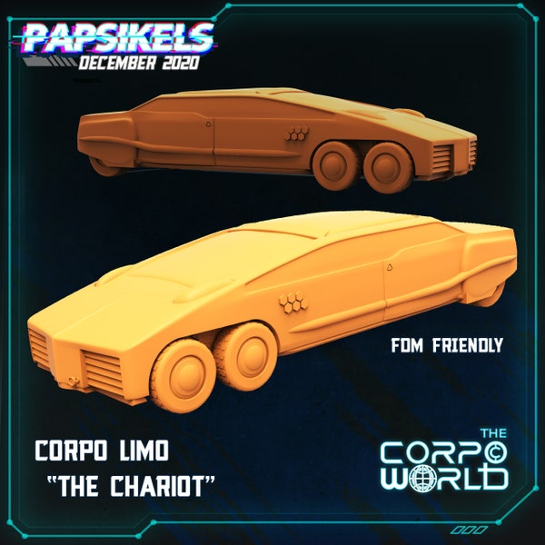 Cyberpunk Car - Corpo Limo Chariot - 28mm Miniatures for Tabletop Gaming (Starfinder, Cyberpunk RED, CP2020, Shadowrun) by Papsikels