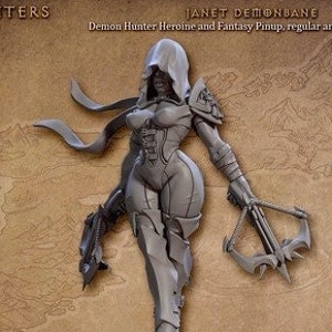 Janet Demonbane - Huntress Pinup - Demon Hunters - 28mm 32mm Miniatures for Tabletop Gaming (DnD, D&D) by Artisan Guild