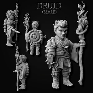 Male Gnome Druid - Gnomish Adventurers - 32mm | 28mm Miniatures for Tabletop Gaming (DnD, D&D,  ) by Mini Forge