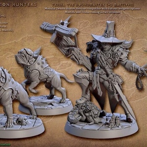 Trisha the Houndmaster - Demon Huntress Heroine - Demon Hunters - 28mm 32mm Miniatures for Tabletop Gaming (DnD, D&D) by Artisan Guild