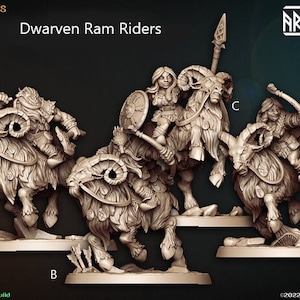 Dwarven Ram Riders - Dwarves on Mount - Dwarf - Helmeted - 28mm | 32mm Miniatures for Tabletop Gaming - Dungeons (DnD, D&D) by Artisan Guild