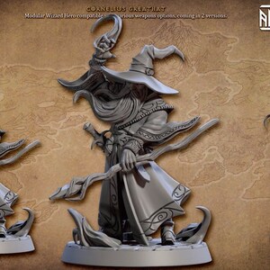 Cornelius Greathat - Magic Wizard - Arcanist Guild - 28mm | 32mm 28mm Miniatures for Tabletop Gaming (DnD, D&D) by Artisan Guild