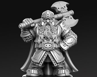 Uddir - Thunderaxe - Dwarf - 32mm - 28mm Miniatures for Tabletop Gaming (DnD, D&D,  ) by RN Estudio