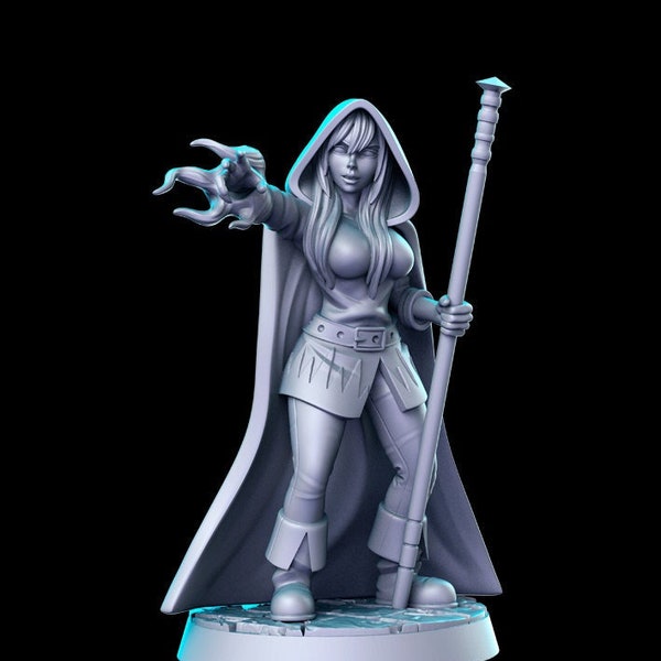 Heroine Quest - Mage - Female Wizard Warlock - Fantasy Mini | 28mm Miniatures for Tabletop Gaming (DnD, D&D) by RN Estudio