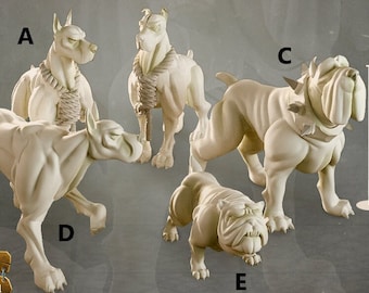 Pack de perros - Mascota - Animal - Bull Dog - Guardia - 28 mm / Miniaturas impresas en 3D para juegos de mesa (DnD, D&D, ) por CastNPlay