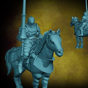City Militia - Knight Guards - Armored -  Knight on Horse  - 28mm | 32mm Miniatures for Tabletop Gaming (DnD, D&D) by Velrock Art
