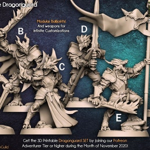 Dragonborn Warriors - The Dragonguard - RPG 3d Printed 28mm | 32mm Miniatures for Tabletop Gaming - Wargame - DnD D&D - by Artisan Guild