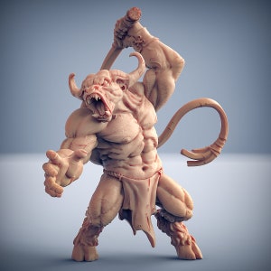 Minotaur Slaver - Bull - Beast - Dungeons and Dragons Monster - Minoc -  28mm Miniatures for Tabletop Gaming (DnD, D&D) by Artisan Guild