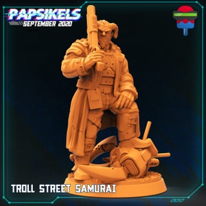 Cyberpunk Troll - Street Samurai - 28mm Miniatures for Tabletop Gaming (Starfinder, Cyberpunk RED, CP2020, Shadowrun) by Papsikels