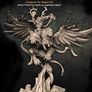 Proudmane Winged Lion with Hero Mount - Agata Beast - 28mm Miniatures for Tabletop Gaming (DnD, D&D, , ) by Artisan Guild
