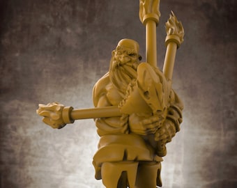 バードザーカー - 燃えるバグパイプを持つドワーフの吟遊詩人 - 32 mm | 28 mm ダンジョンズ＆ドラゴンズ（DnD、D&D、）用ミニチュア、Lion Tower製