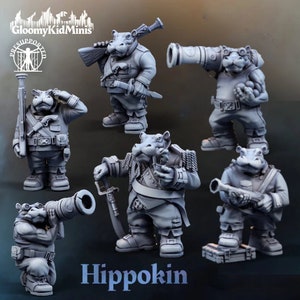 Hippokin Squad - Giff - Cannon - Marksman - Captain - 28mm Miniatures for Tabletop Gaming (DnD, D&D, Spelljammer) by Gloomy Kid Minis