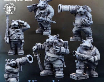 Hippokin Squad - Giff - Cannon - Marksman - Captain - 28mm Miniatures for Tabletop Gaming (DnD, D&D, Spelljammer) by Gloomy Kid Minis