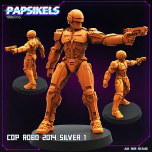 Cop ROBO 2014 Silver - Robotic AI Police - 28mm Miniatures | Tabletop Gaming (Cyberpunk RED, CP2020, Shadowrun) by Papsikels