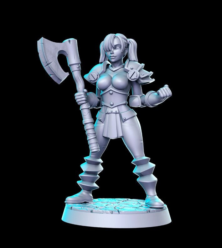 Heroine Quest - Chaos 4 - Female With Axe - Fantasy Mini | 28mm Miniatures for Tabletop Gaming (DnD, D&D) by RN Estudio