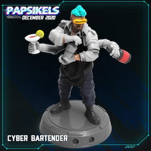 Cyber Bartender - Ai Robot Server - 28mm | 32mm Miniatures for Tabletop Gaming (Starfinder, Cyberpunk RED, CP2020, Shadowrun) by Papsikels