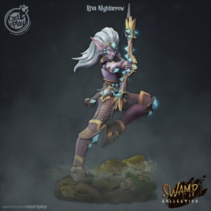 Dark Elf Rogue - Ranger - Riva Night arrow - 28mm  Miniatures for Tabletop Gaming (DnD, D&D, ) by CastNPlay