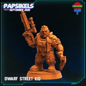 Cyberpunk Dwarf - Street Kid - 28mm Miniatures for Tabletop Gaming (Starfinder, Cyberpunk RED, CP2020, Shadowrun) by Papsikels