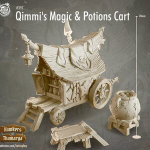 Qimmi マジック＆ポーションカート - 地形 - マーケットセラー - CastNPlay による卓上ゲーム用 28 mm ミニチュア (DnD、D&D)