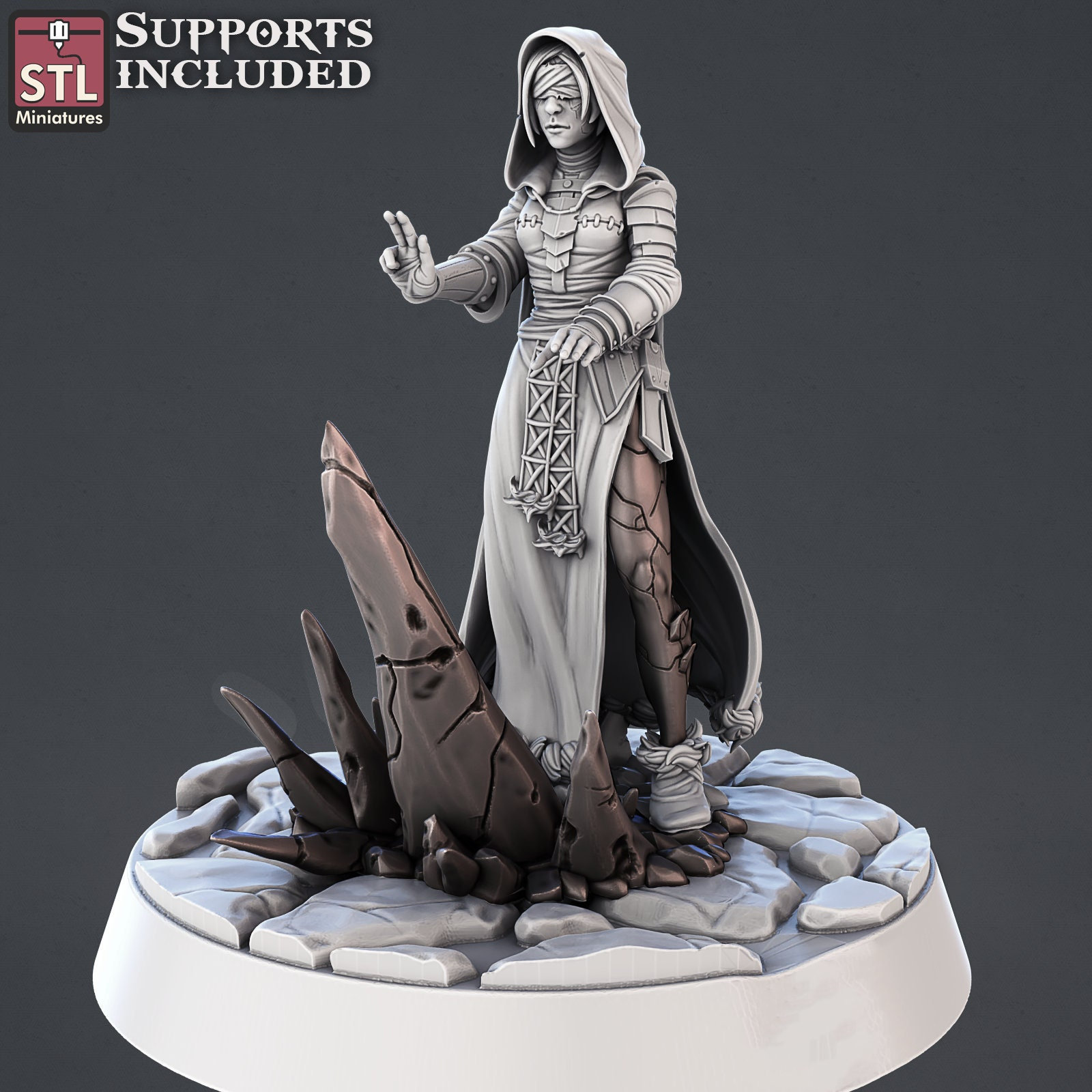 Genasi C - Genasi Set - Female Earth Genasi - Heroes and NPCs - 32mm | 28mm Miniatures for Tabletop Gaming (DnD, D&D, ) by STL Miniatures