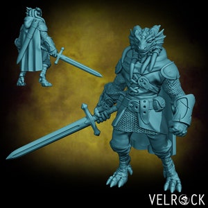 Male Novice Dragonborn Paladin -  Dragonborne Swordsman - 28mm | 32mmMiniatures for Tabletop Gaming (DnD, D&D) by Velrock Art